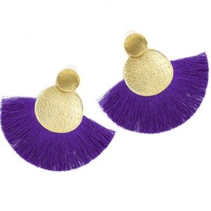 NEW! Purple & Gold Circle Boho Fringe Earrings